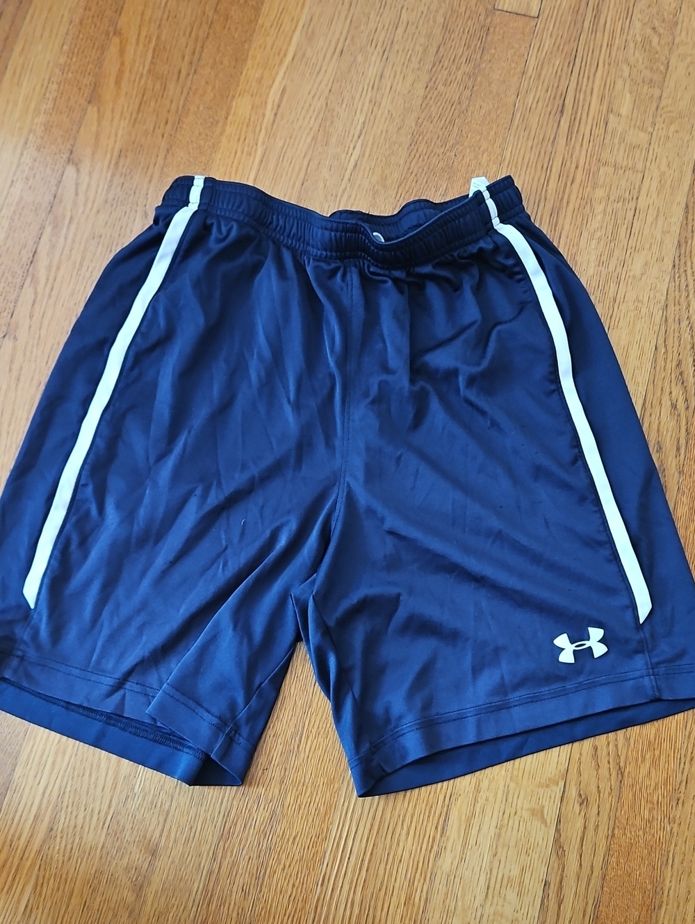 Under Armour Navy Athletic Shorts with White Side Stripes